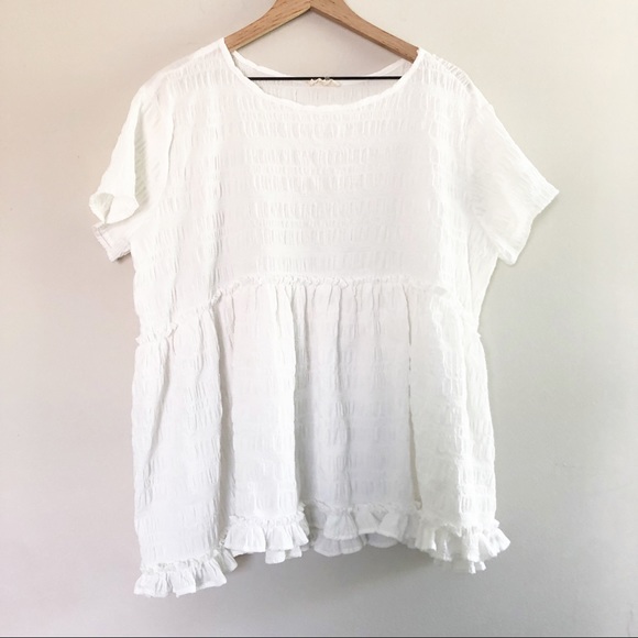 Entro Baby Doll Peplum White Summer Top Size Lg